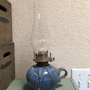 Artisan Signed Kerosene Lamp Pottery